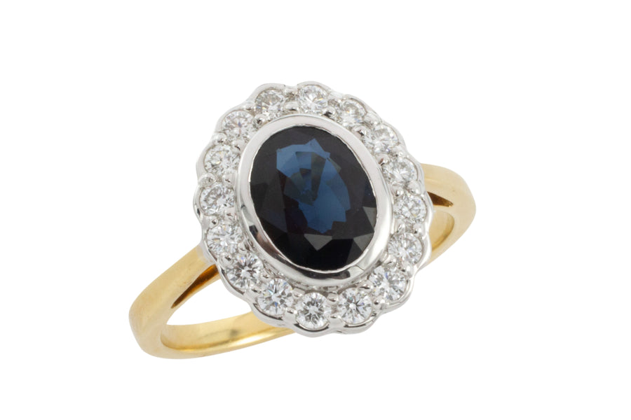 Sapphire and diamond ring in white and yellow gold-engagement rings-The Antique Ring Shop