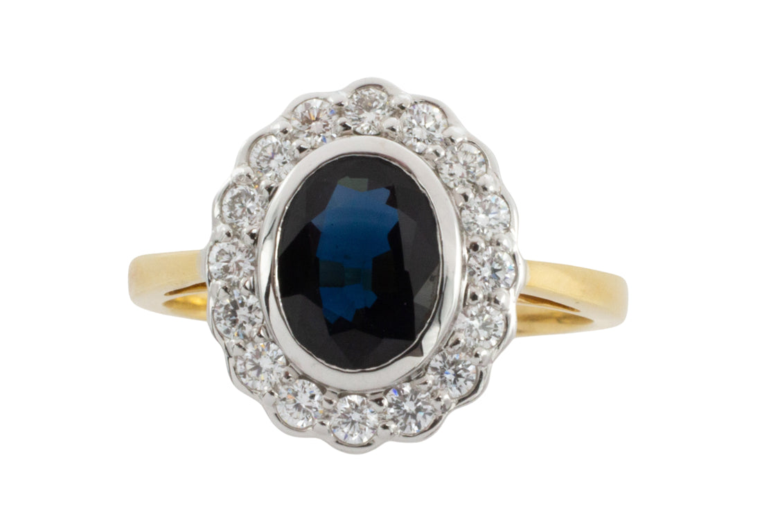 Sapphire and diamond ring in white and yellow gold-engagement rings-The Antique Ring Shop