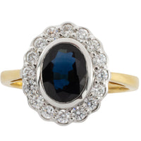 Sapphire and diamond ring in white and yellow gold-engagement rings-The Antique Ring Shop