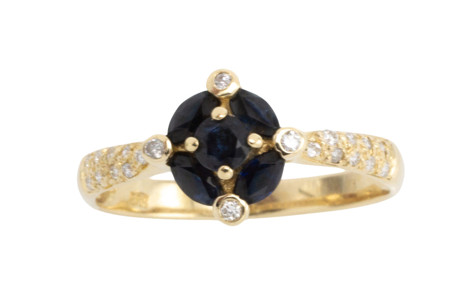 Vintage 14 carat gold sapphire and diamond ring-Vintage Rings-The Antique Ring Shop