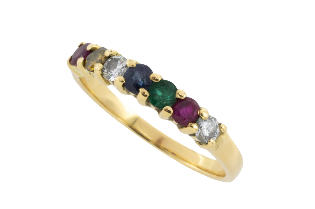 Multi gem and diamond ring in 18 carat gold-engagement rings-The Antique Ring Shop