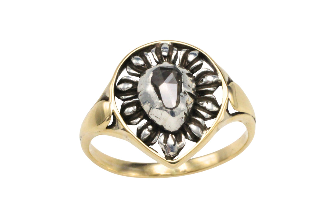 Antique rose diamond ring in silver and gold