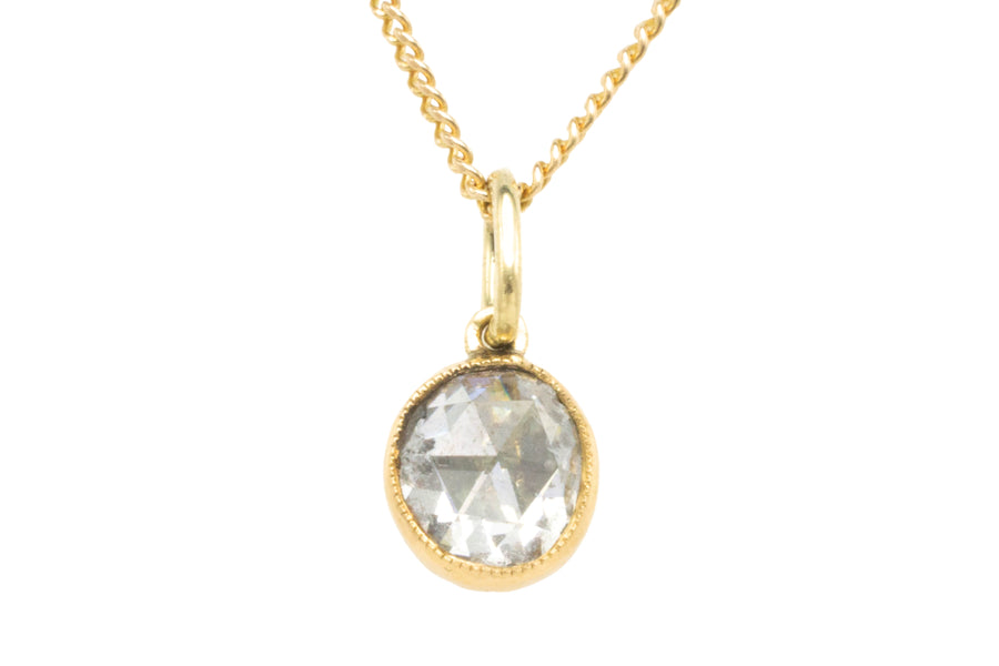 Rose diamond solitaire pendant in 14 carat gold-Pendants-The Antique Ring Shop