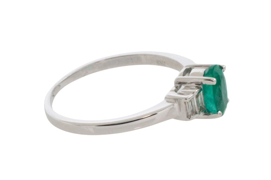 Emerald and diamond ring in white gold-engagement rings-The Antique Ring Shop