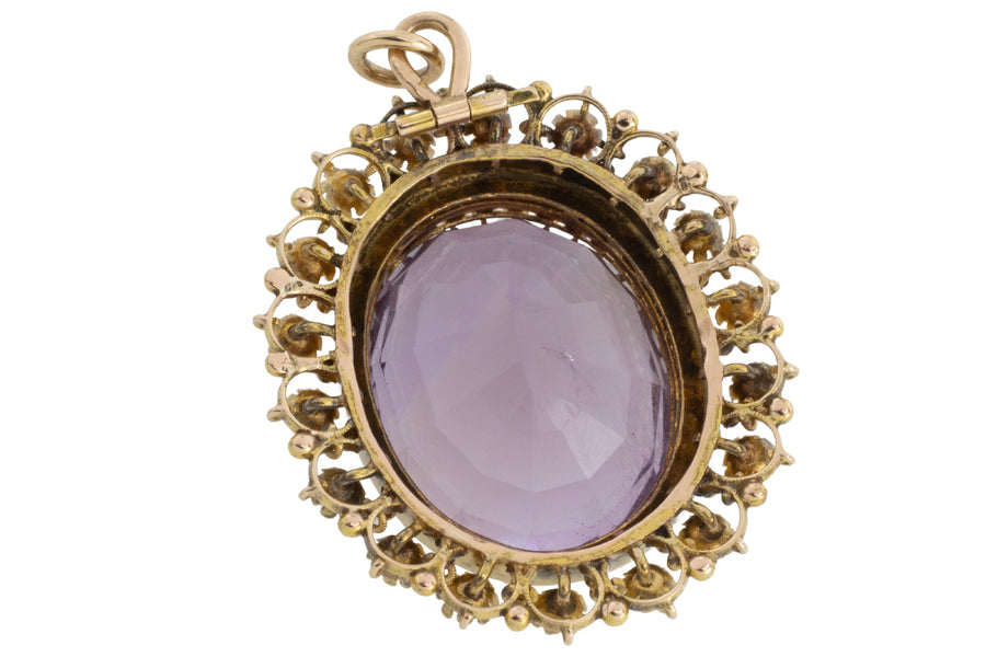 Large vintage amethyst pendant in 14 carat gold-Pendants-The Antique Ring Shop