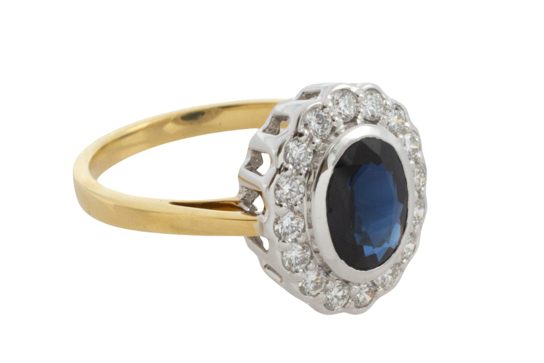 Sapphire and diamond ring in white and yellow gold-engagement rings-The Antique Ring Shop