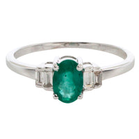 Emerald and diamond ring in white gold-engagement rings-The Antique Ring Shop