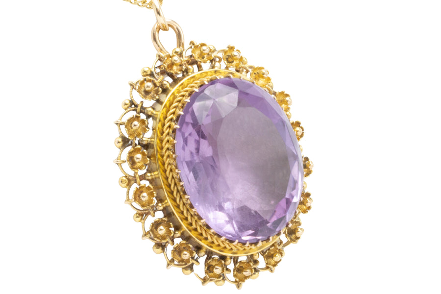 Large vintage amethyst pendant in 14 carat gold-Pendants-The Antique Ring Shop