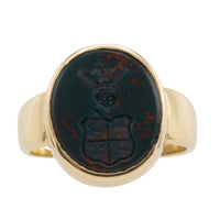 Vintage bloodstone signet ring with intaglio-gents rings-The Antique Ring Shop