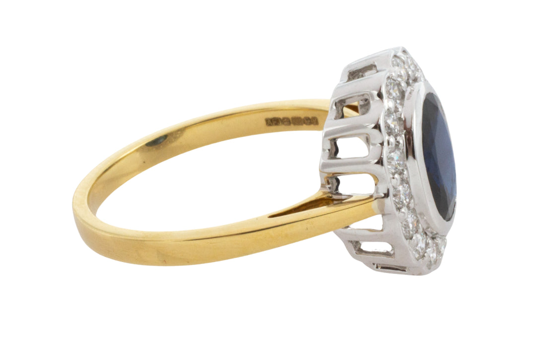 Sapphire and diamond ring in white and yellow gold-engagement rings-The Antique Ring Shop