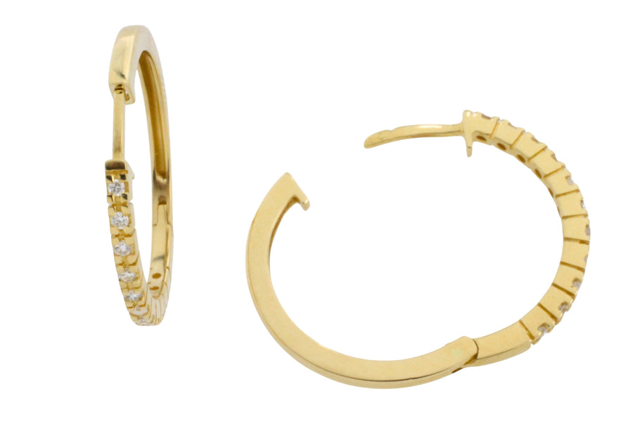 18 carat gold hoop earrings with diamonds-Earrings-The Antique Ring Shop