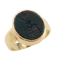 Vintage bloodstone signet ring with intaglio-gents rings-The Antique Ring Shop