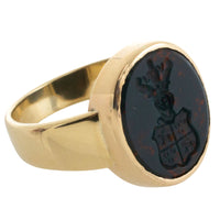 Vintage bloodstone signet ring with intaglio-gents rings-The Antique Ring Shop