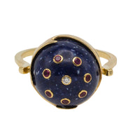 Cabochon sodalite ring with rubies and diamond-Vintage Rings-The Antique Ring Shop