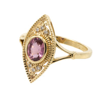 Pink sapphire marquise ring with diamonds-Vintage Rings-The Antique Ring Shop