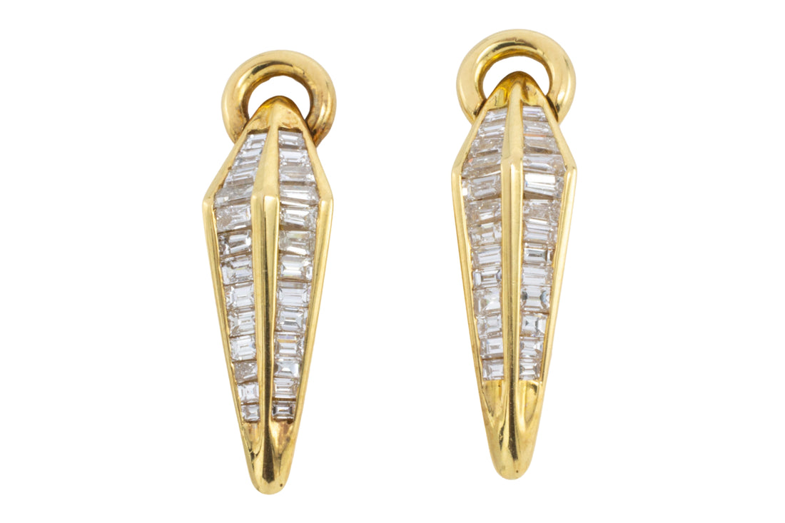 Baguette diamond earrings-Earrings-The Antique Ring Shop