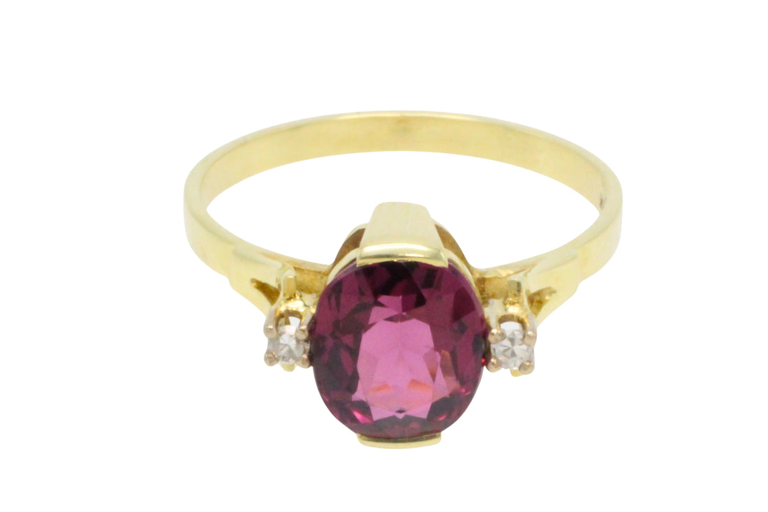 Vintage garnet and diamond ring in 14 carat gold-Vintage Rings-The Antique Ring Shop