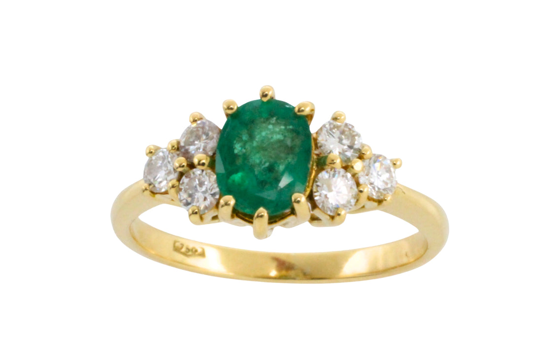 Emerald and diamond ring in 18 carat gold-engagement rings-The Antique Ring Shop