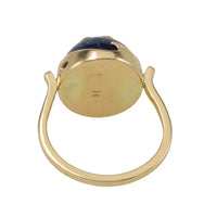 Cabochon sodalite ring with rubies and diamond-Vintage Rings-The Antique Ring Shop