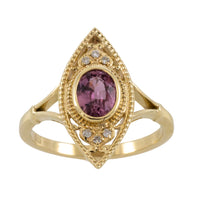 Pink sapphire marquise ring with diamonds-Vintage Rings-The Antique Ring Shop