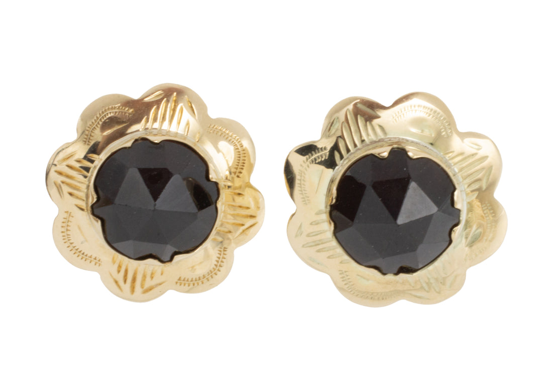 Vintage garnet studs in 14 carat gold-Earrings-The Antique Ring Shop