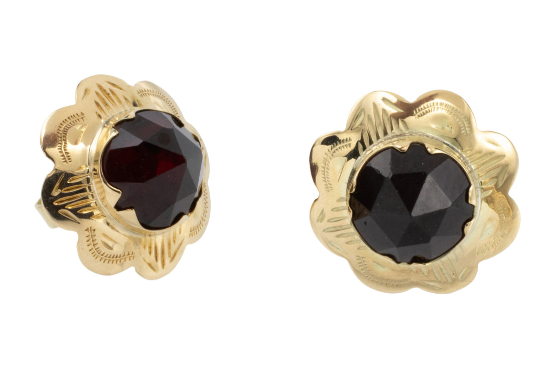 Vintage garnet studs in 14 carat gold-Earrings-The Antique Ring Shop