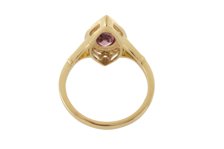 Pink sapphire marquise ring with diamonds-Vintage Rings-The Antique Ring Shop