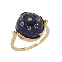 Cabochon sodalite ring with rubies and diamond-Vintage Rings-The Antique Ring Shop