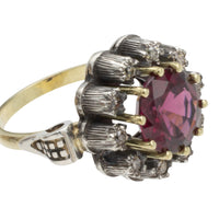 Rhodolite garnet and diamond cluster ring in silver and gold-vintage rings-The Antique Ring Shop