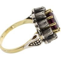 Rhodolite garnet and diamond cluster ring in silver and gold-vintage rings-The Antique Ring Shop