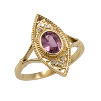 Pink sapphire marquise ring with diamonds-Vintage Rings-The Antique Ring Shop