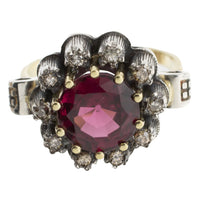 Rhodolite garnet and diamond cluster ring in silver and gold-vintage rings-The Antique Ring Shop