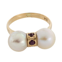 Pearl and ruby ring in 14 carat gold-vintage rings-The Antique Ring Shop