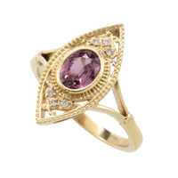 Pink sapphire marquise ring with diamonds-Vintage Rings-The Antique Ring Shop