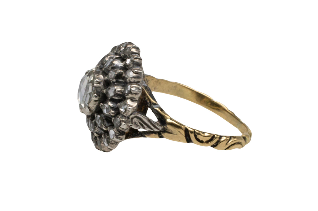 Klassieke roosdiamanten cluster ring in goud en zilver