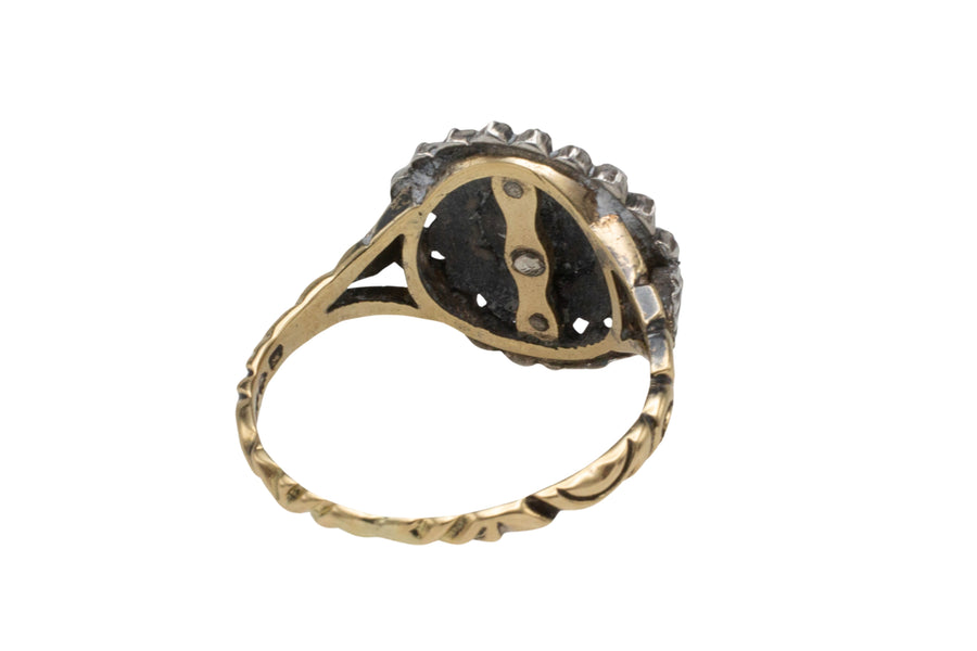 Klassieke roosdiamanten cluster ring in goud en zilver