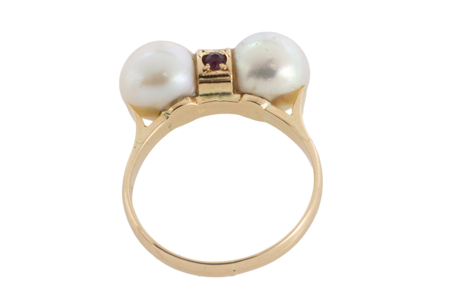 Pearl and ruby ring in 14 carat gold-vintage rings-The Antique Ring Shop