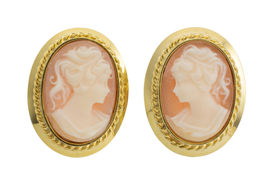 Cameo earrings in 14 carat gold-Earrings-The Antique Ring Shop