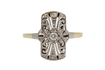 Art Deco filigree ring with diamonds-Vintage Rings-The Antique Ring Shop