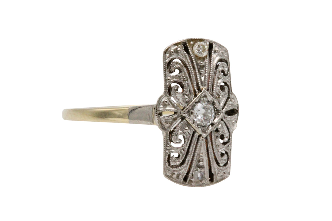 Art Deco filigree ring with diamonds-Vintage Rings-The Antique Ring Shop
