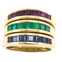 18 carat gold triple band with sapphire, emerald and ruby-Vintage Rings-The Antique Ring Shop