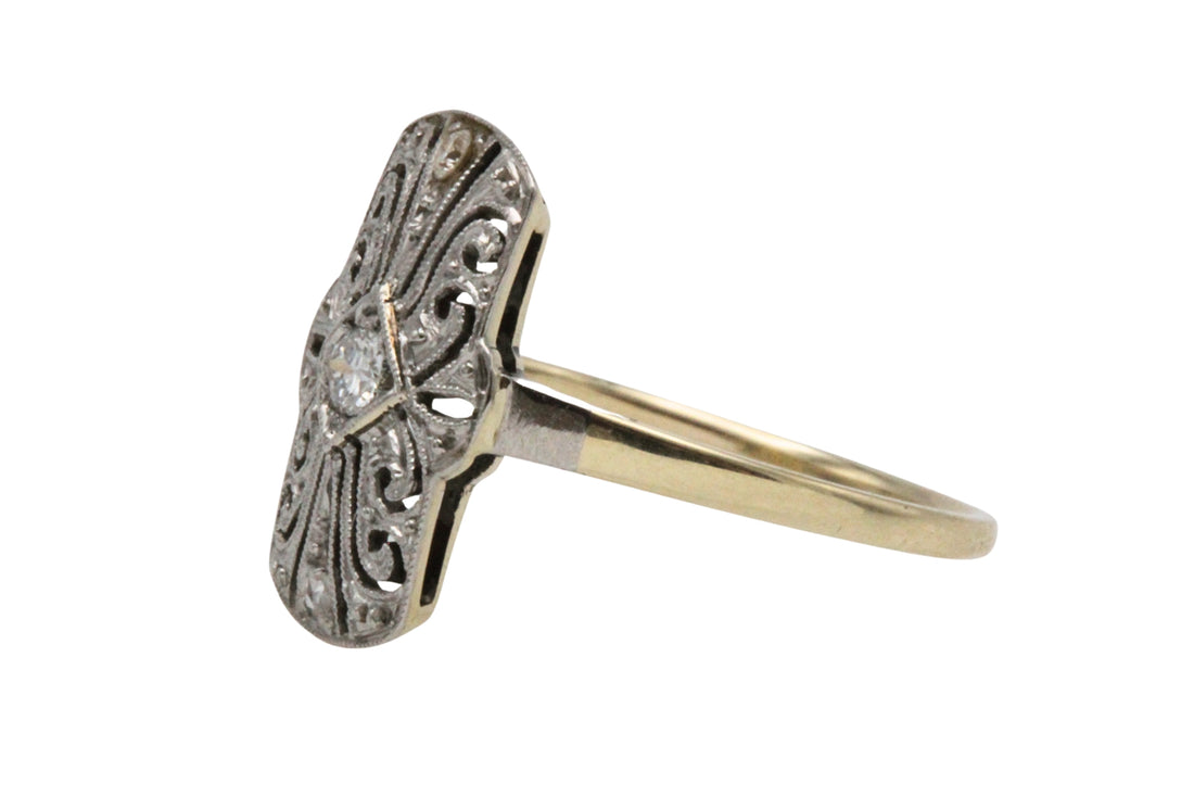 Art Deco filigree ring with diamonds-Vintage Rings-The Antique Ring Shop