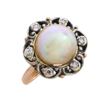 Pearl and single cut diamond ring in silver and gold-Antique rings-The Antique Ring Shop