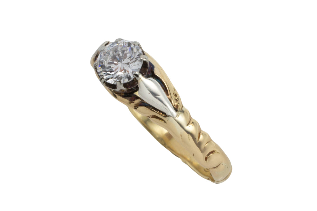 Vintage diamond solitaire ring in yellow and white gold-engagement rings-The Antique Ring Shop