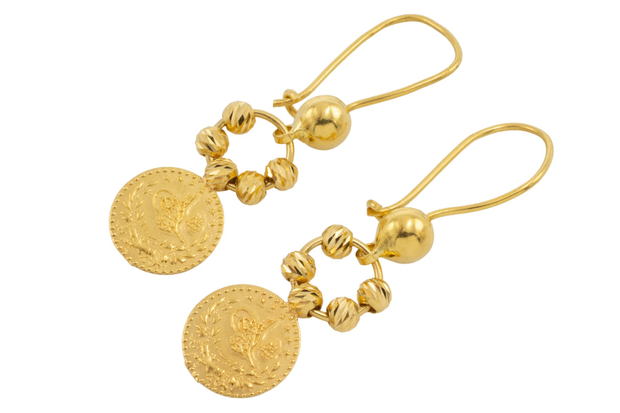 18 carat gold medallion earrings-Earrings-The Antique Ring Shop