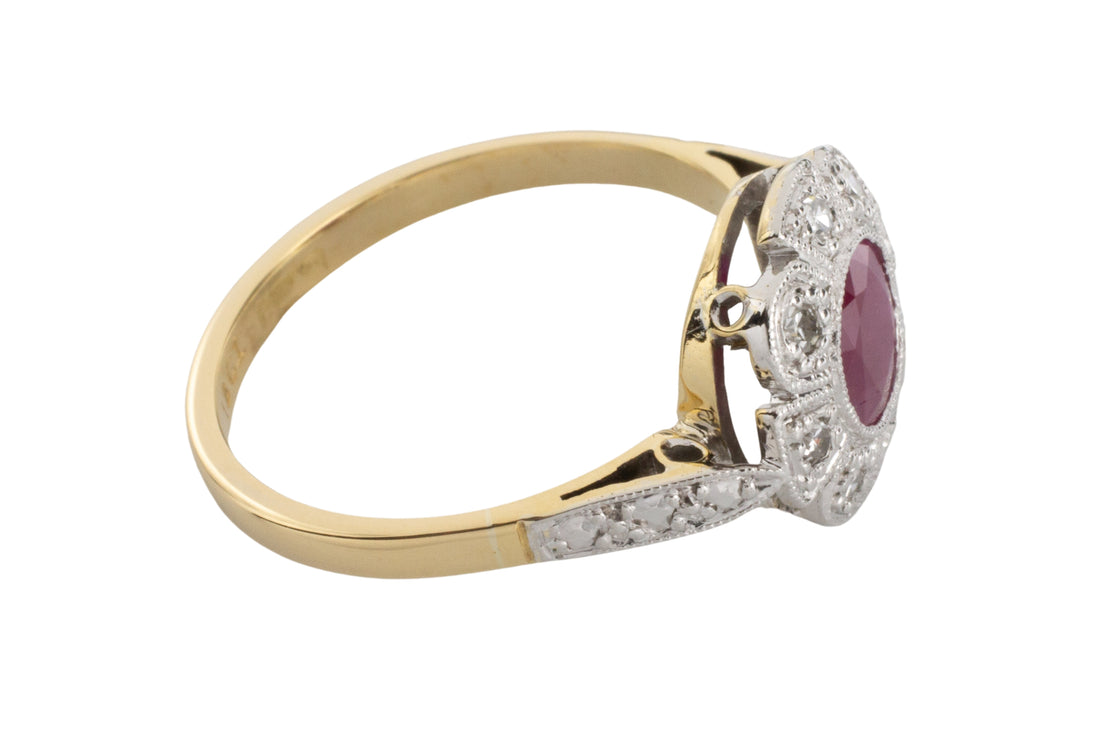 Vintage ruby and diamond ring in platinum and gold-engagement rings-The Antique Ring Shop