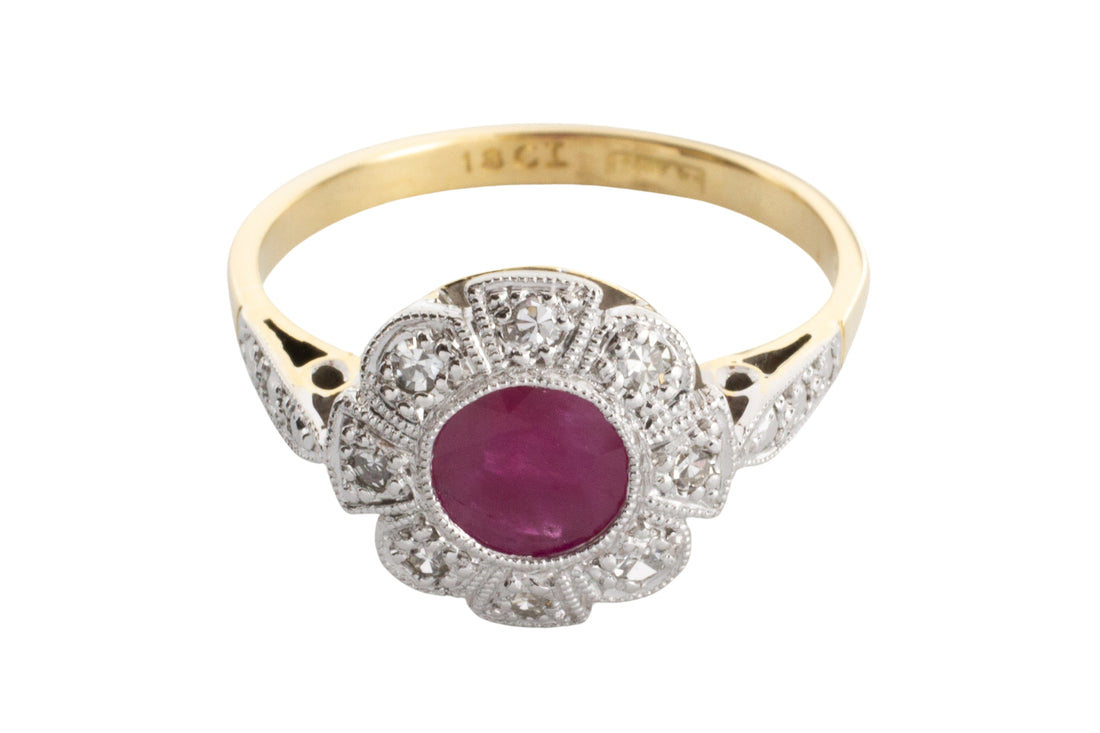 Vintage ruby and diamond ring in platinum and gold-engagement rings-The Antique Ring Shop