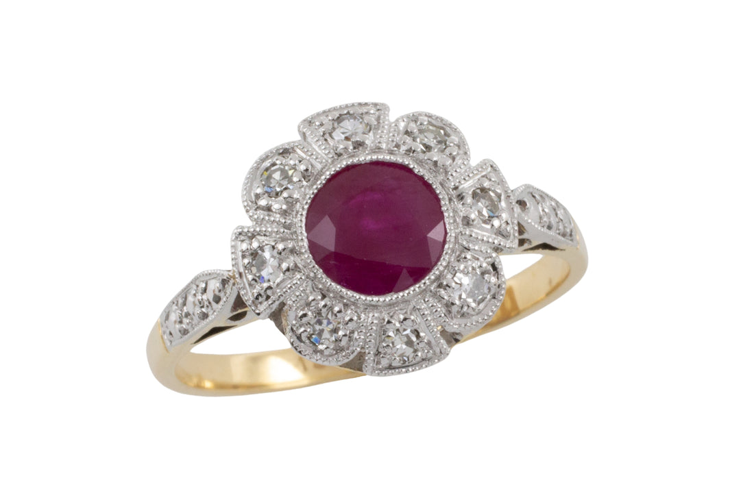 Vintage ruby and diamond ring in platinum and gold-engagement rings-The Antique Ring Shop