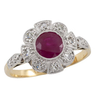 Vintage ruby and diamond ring in platinum and gold-engagement rings-The Antique Ring Shop