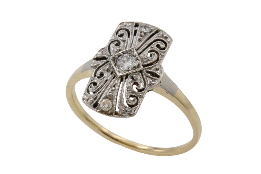 Art Deco filigree ring with diamonds-Vintage Rings-The Antique Ring Shop